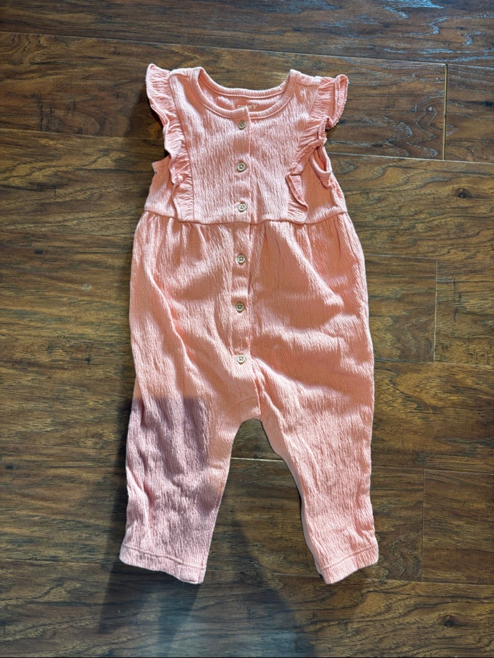 Carter's Peach-Pink Button Romper with Ruffles